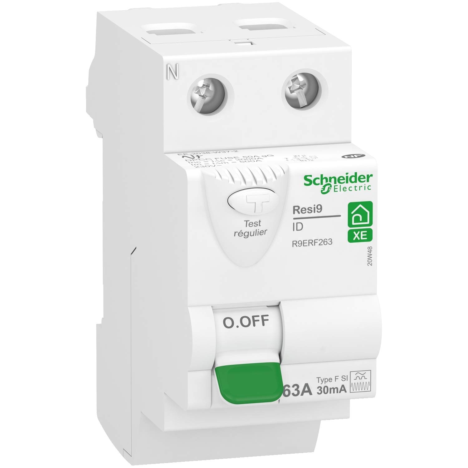 Schneider Electric - RESI9 XE - interrupteur différentiel - 2P - 63A - 30mA - Type Fsi - embrochable - R9ERF263
