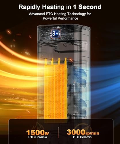 Miniatura 2 de Sunnote Calentador de espacio para uso en interiores, calentadores de cerámica eléctricos y portátiles de 1500 W con oscilación de 80, termostato, 5