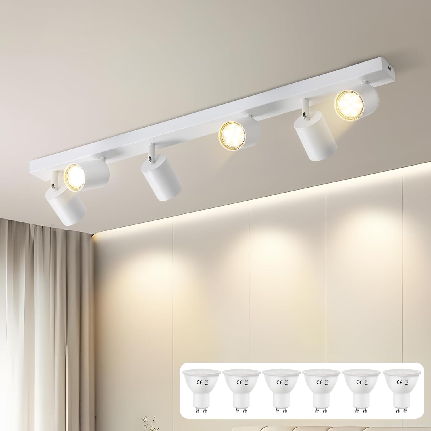 Homefire LED Deckenstrahler Deckenlampe Weiß - 6 Flammig GU10 Deckenleuchte 350° Schwenkbar Strahler Spots Innen Deckenspot flurlampe für Wohnzimmer Küche Schlafzimmer Mit Lichtquelle 5000k