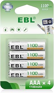 EBL 1100mAh Ni-MH AAA Rechargeable Batteries, Retail Package and Pack of 4 AAA Batteries