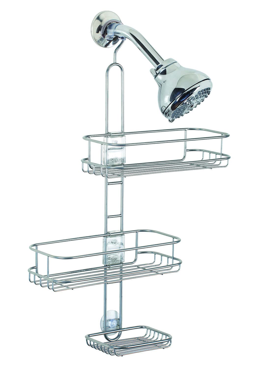 InterDesign Linea Adjustable Shower Caddy - Bathroom Storage Shelves for Shampoo, Conditioner and Soap, Silver