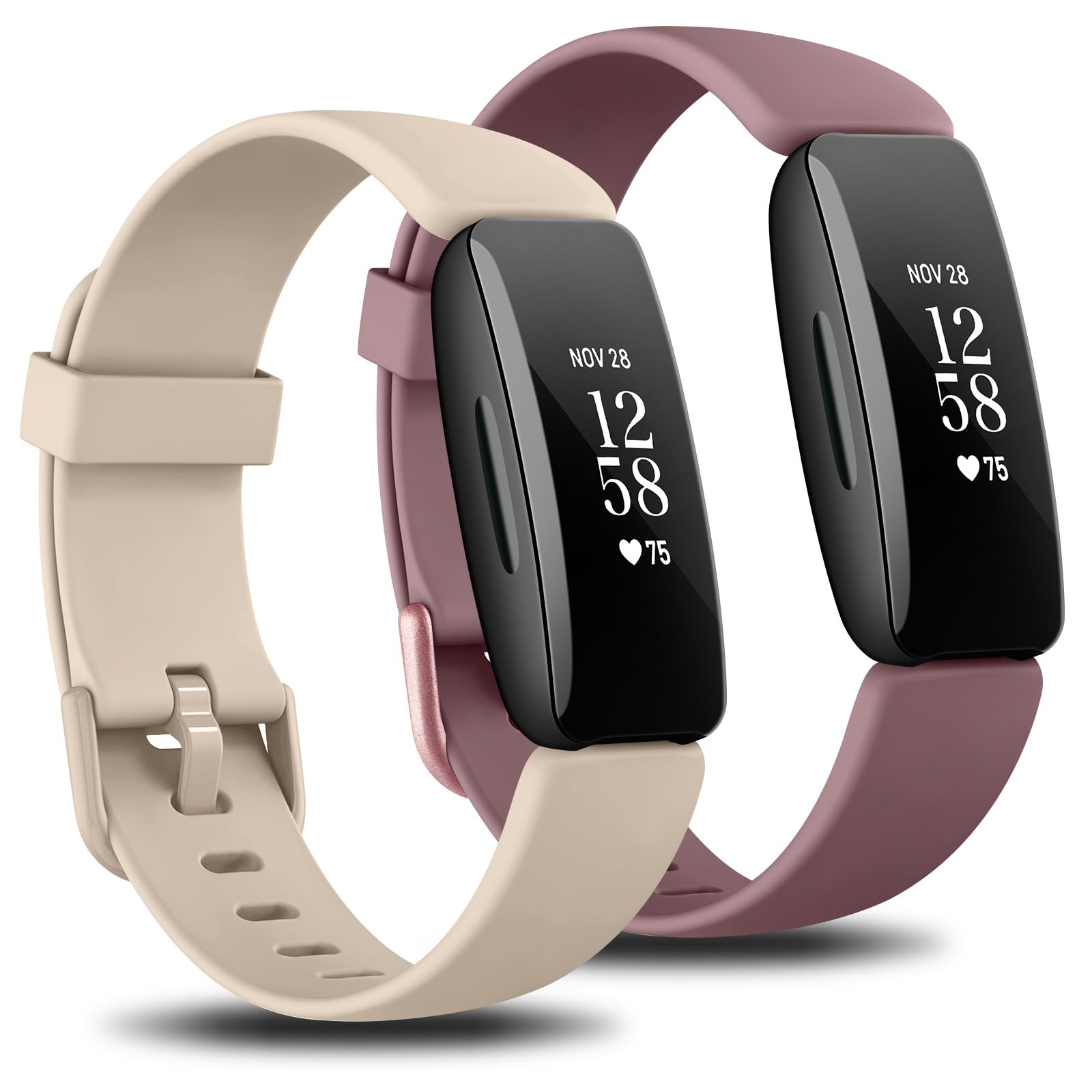 Pack 2 Straps Compatible with Fitbit Inspire 2 Straps Women Men,Soft Silicone Sport Replacement for Fitbit Inspire 2 Only.[NOT for Fitbit Inspire/Fitbit Inspire HR] (MilkTea+Violet Smoke)
