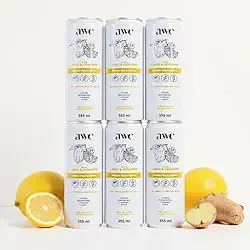 AWE Energy Limão e Gengibre - Pack com 6 unidades de 355ml Foco & Disposição Ingredientes Naturais Zero Açucar Zero Calorias Zero Corantes