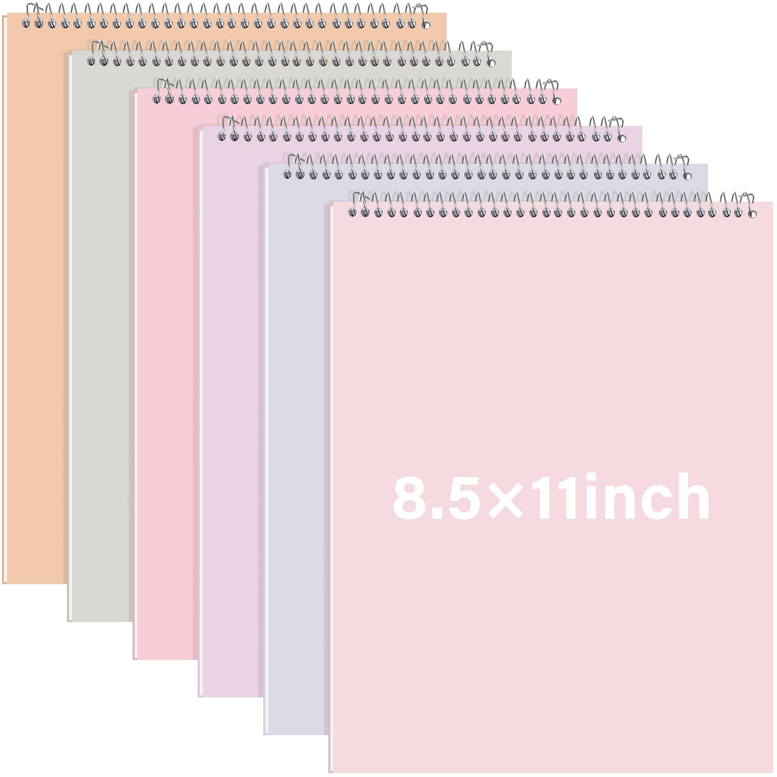 Maitys Confezione da 6 quaderni a spirale per ufficio, 21 x 28 cm, rilegatura superiore, a righe larghe, a doppia faccia, carta bianca affidabile, 70 fogli/blocchetto di colori pastello, copertine per