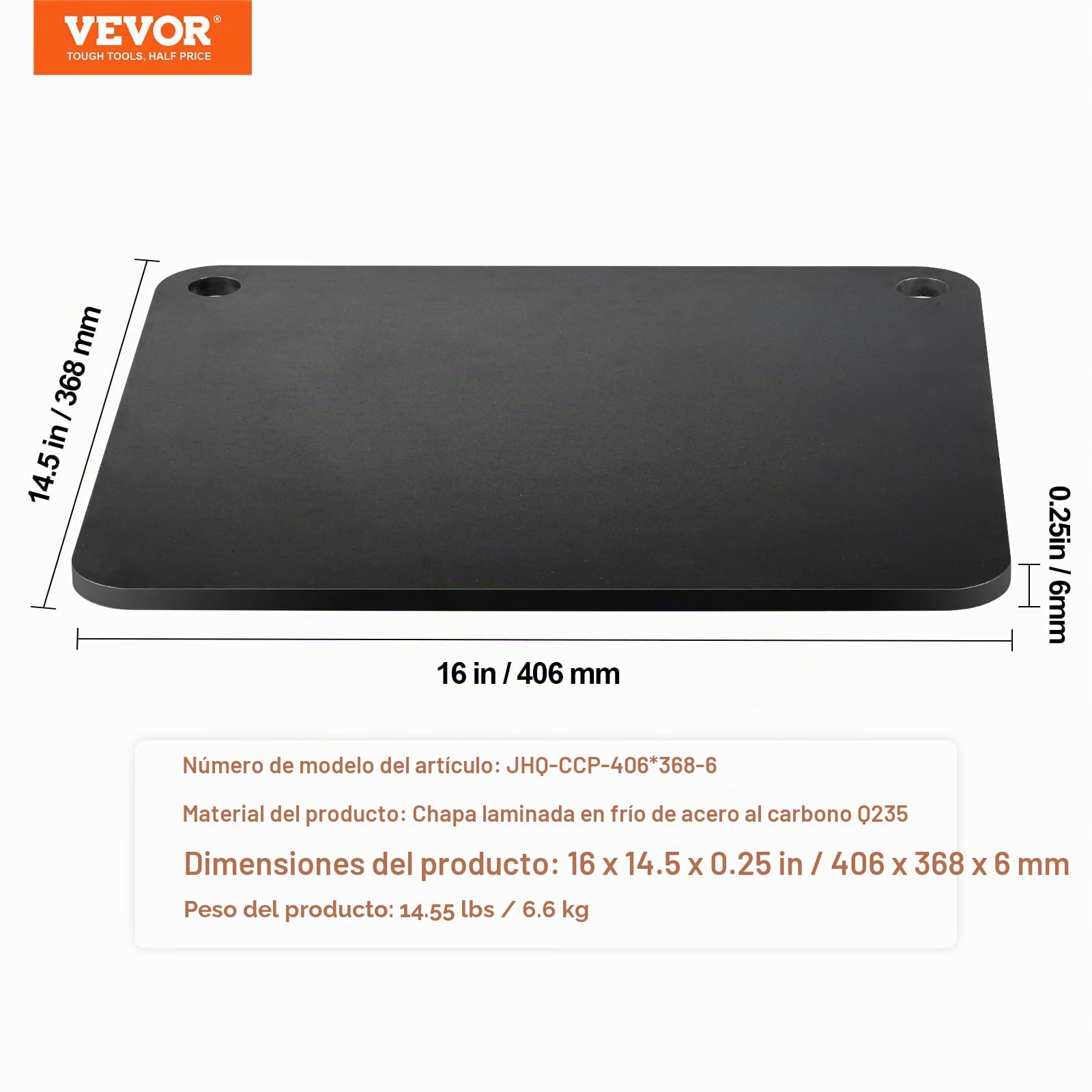 VEVOR Piedra para Pizza 406 x 368 x 6 mm Bandeja de Pizza para Horno Bandeja para Pizza Rectangular de Acero al Carbono Crujiente para Pizza, Pan, Filete, Verduras Frescas o Congeladas, Barbacoa