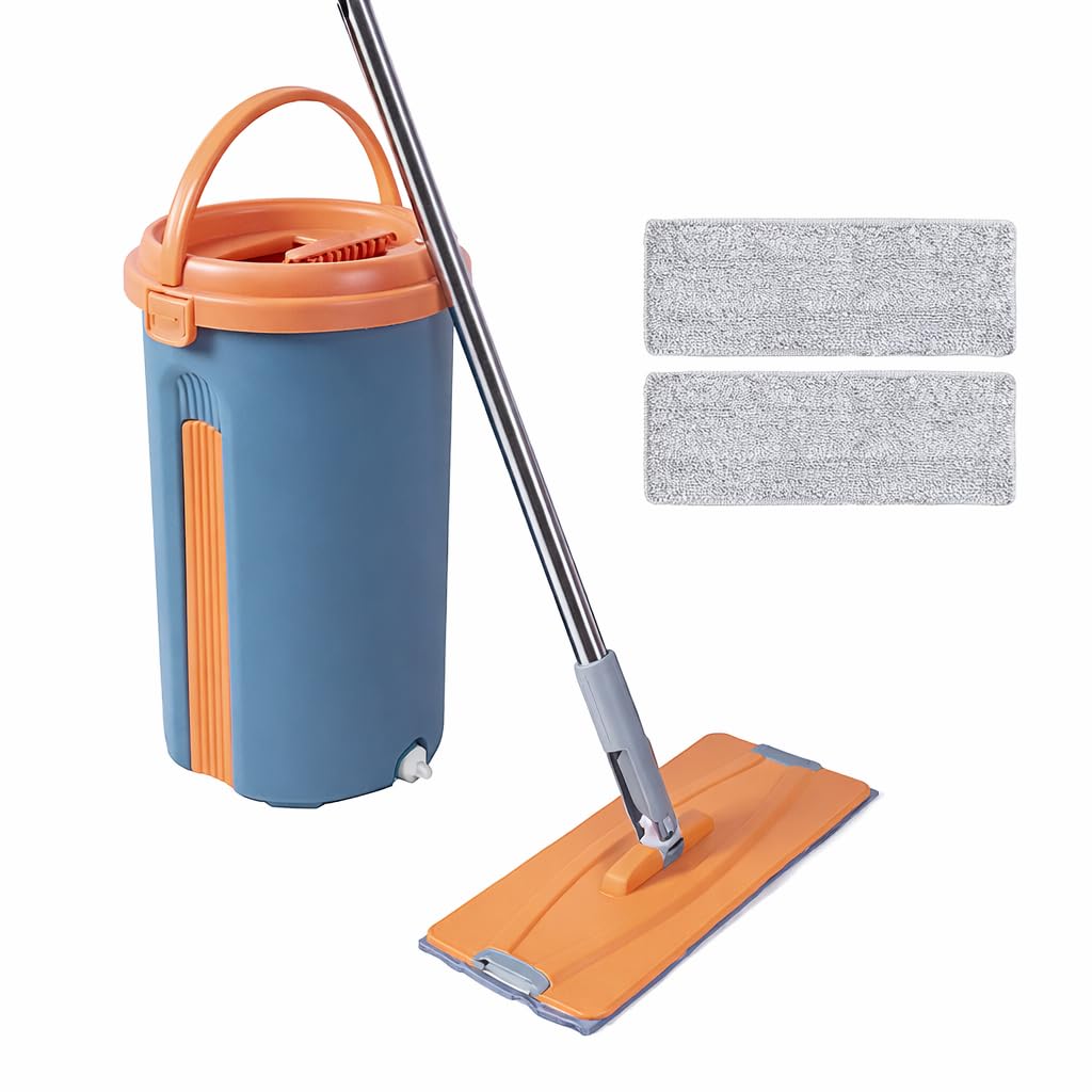 Amazon Brand - Umi Flat Mop and Bucket Set with 360° Rotatable Handle, Self-Cleaning Squeeze Wringer Hands-Free Floor Mop for Home, Hardwood, Laminate, Tile, 2 Reusable Microfiber Pads-picture-11