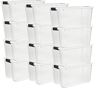 Sterilite 12-Pack Ultra Latching Box, Storage Bins with Lids, Clear Plas...