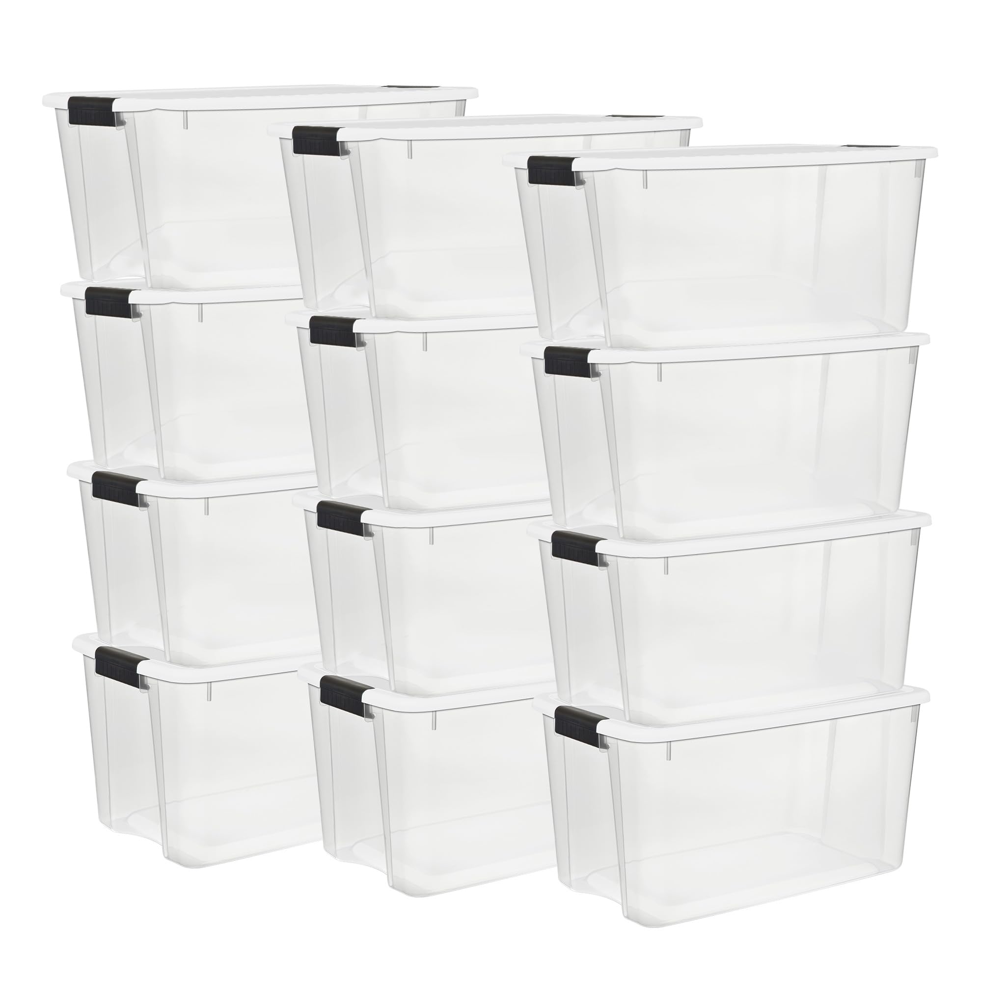 Sterilite 12-Pack Ultra Latching Box, Storage Bins with Lids, Clear Plastic, 70 Quart - Heavy-Duty Organizing Containers for Closet, Bathroom, and Office