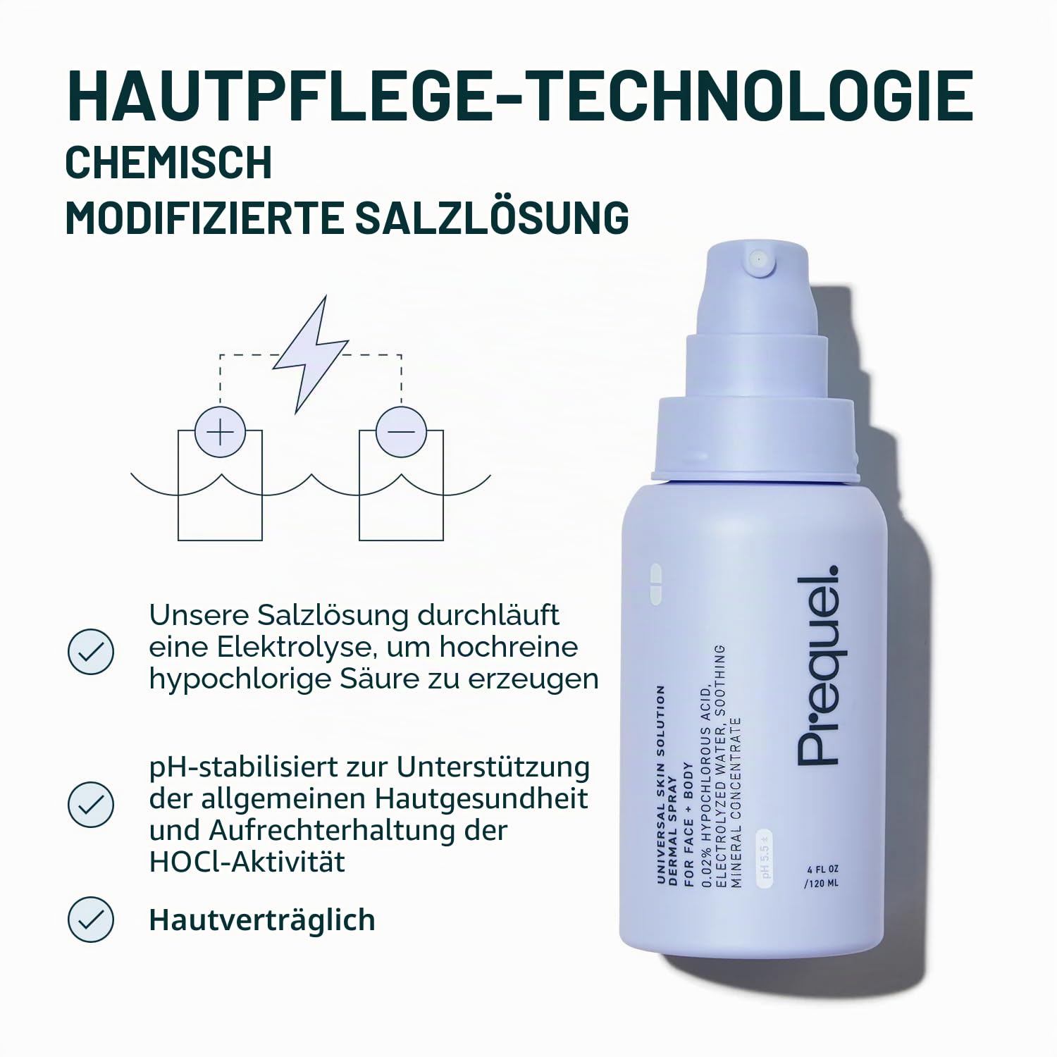 Prequel -Piel - Universal-Lösung für die Haut, hypochloröses Hautspray, beruhigendes Gesichts- und Körperspray mit elektrolysiertem Wasser und Mineralien, 140 ml