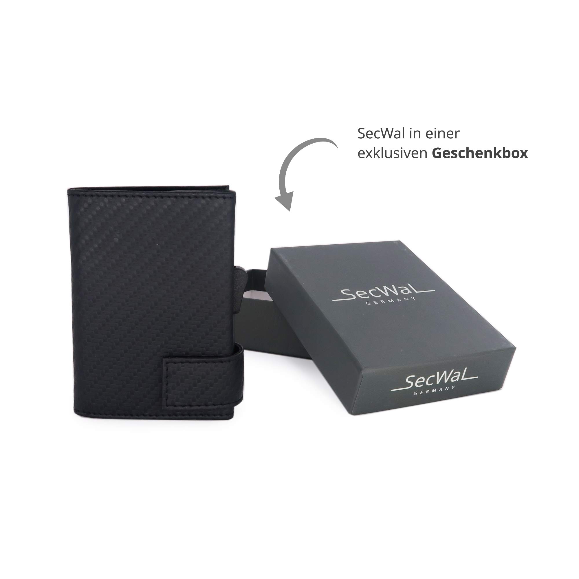 SecWal Kartenetui mit Münzfach Reißverschluss (Schwarz Carbon)