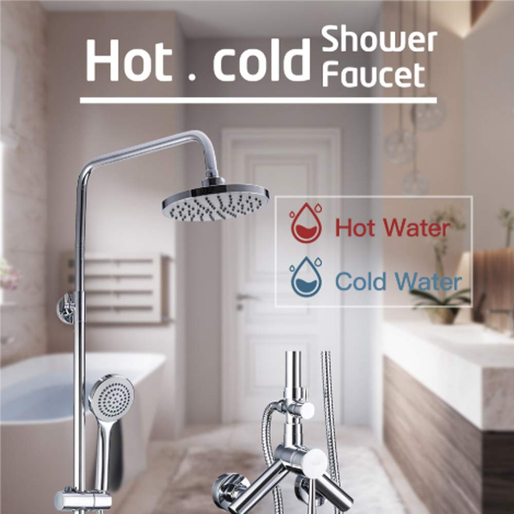 Accesorios para Sistema de Ducha con Ducha de Mano y caño para bañera, Juego de Grifo de Ducha Expuesto, Juego Combinado de Ducha de baño para Montaje en Pared, Acabado Cromado