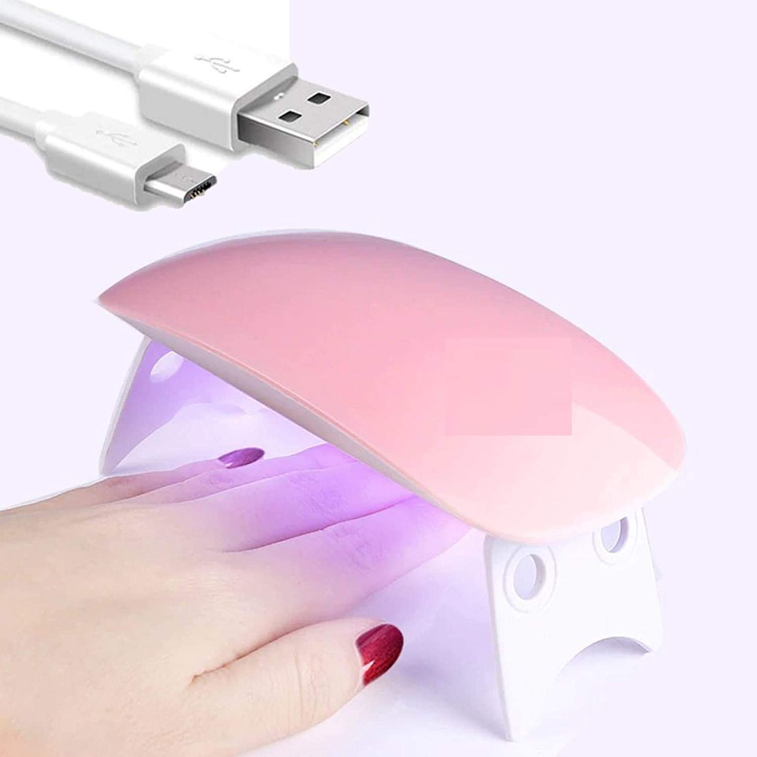 Mini UV LED Nail Lamp, Portable Gel Light Mouse Shape Pocket Size Nail Dryer with USB Cable for all Gel Polish white & pink-image-3