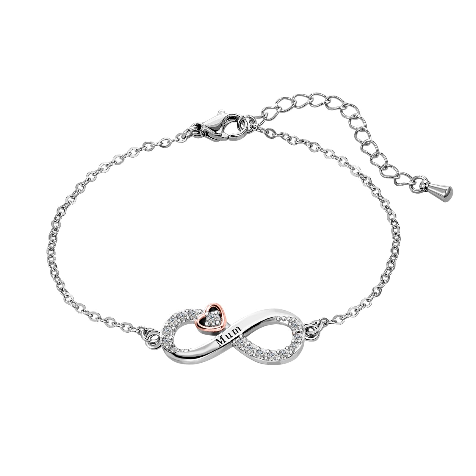 KunBeadInfinity Rose Gold Heart Stainless Steel Birthday Bracelets for Mum Daughter Grandma Nana Auntie Wife Sister Best Friend Granddaughter