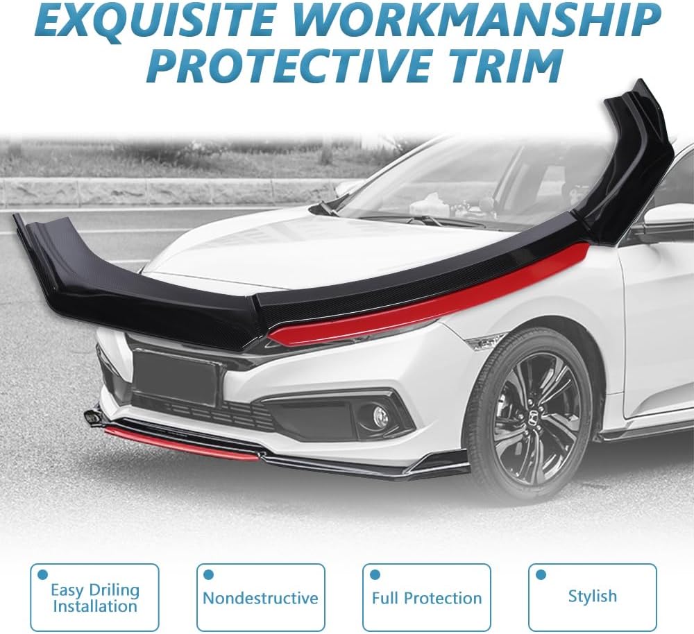 Universal Car 4 Pieces Kit Front Bumper Lip Spoiler Splitter Front Bumper Lip Splitter Body Kit Compatible with Honda Civic Accord Hyundai Chevy Silverado Dodge Cadillac Nissan Altima Ford