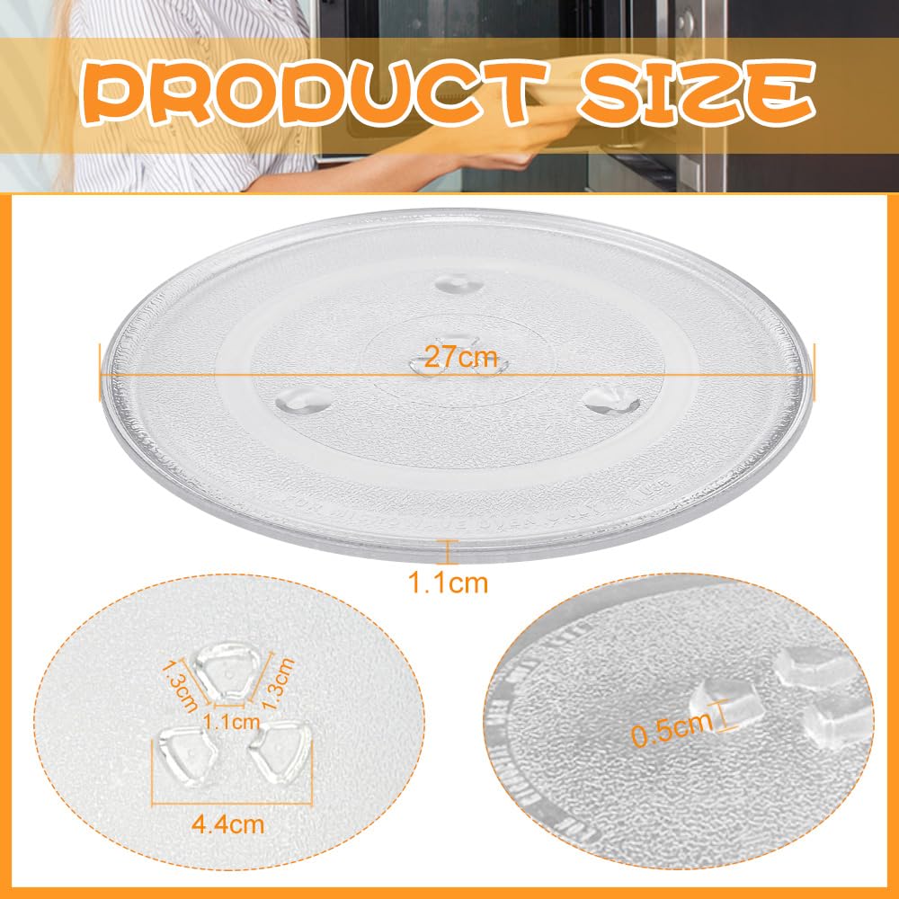 Plateau Tournant Micro-Ondes 27cm Verre Universel Avec 3 Fixations - ADERTOS Assiette Compatible La Plupart Des Marques