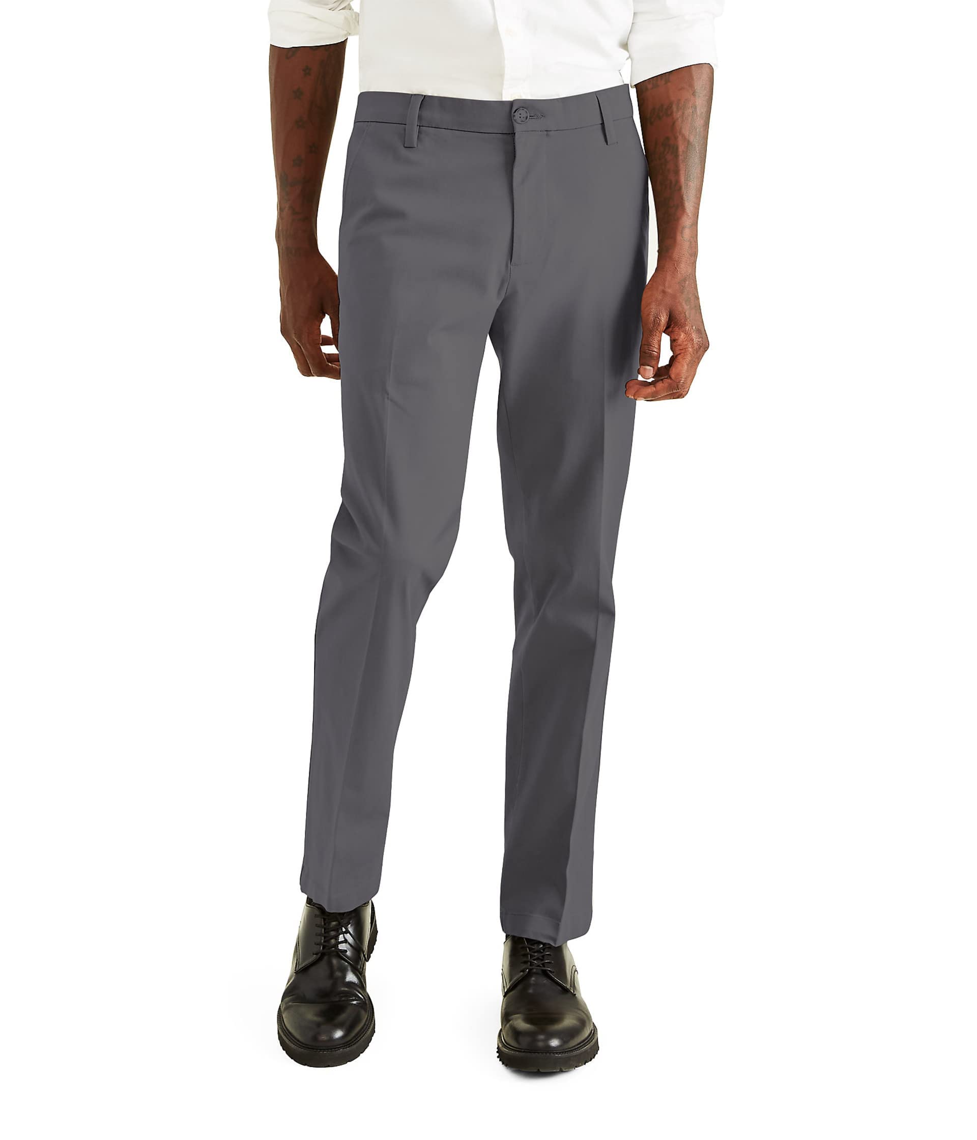 DOCKERS Men's Straight Fit Workday Khaki Smart 360 Flex Pants (Regular and Big & Tall), Burma Grey (Waterless), 34W / 34L