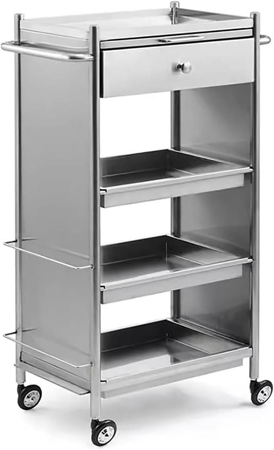 SENJINGHUA Metal Rolling Barber Storage Cart, Mobile Beauty Salon Trolley with Slide Out Hairdryer Holder, Tattoo Tray Organizer for Tools and Accessories