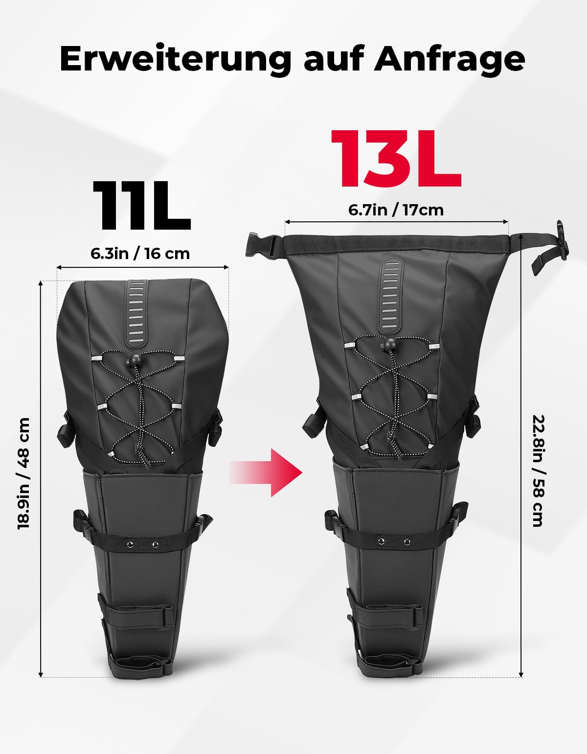 KEMIMOTO Satteltasche Fahrrad Wasserdicht 13L, Bikepacking Tasche mit herausnehmbarem Innensack, 2-in-1 Design & Formstabil für Gravel Bike, Rennrad, MTB & E-Bike – Schwarz