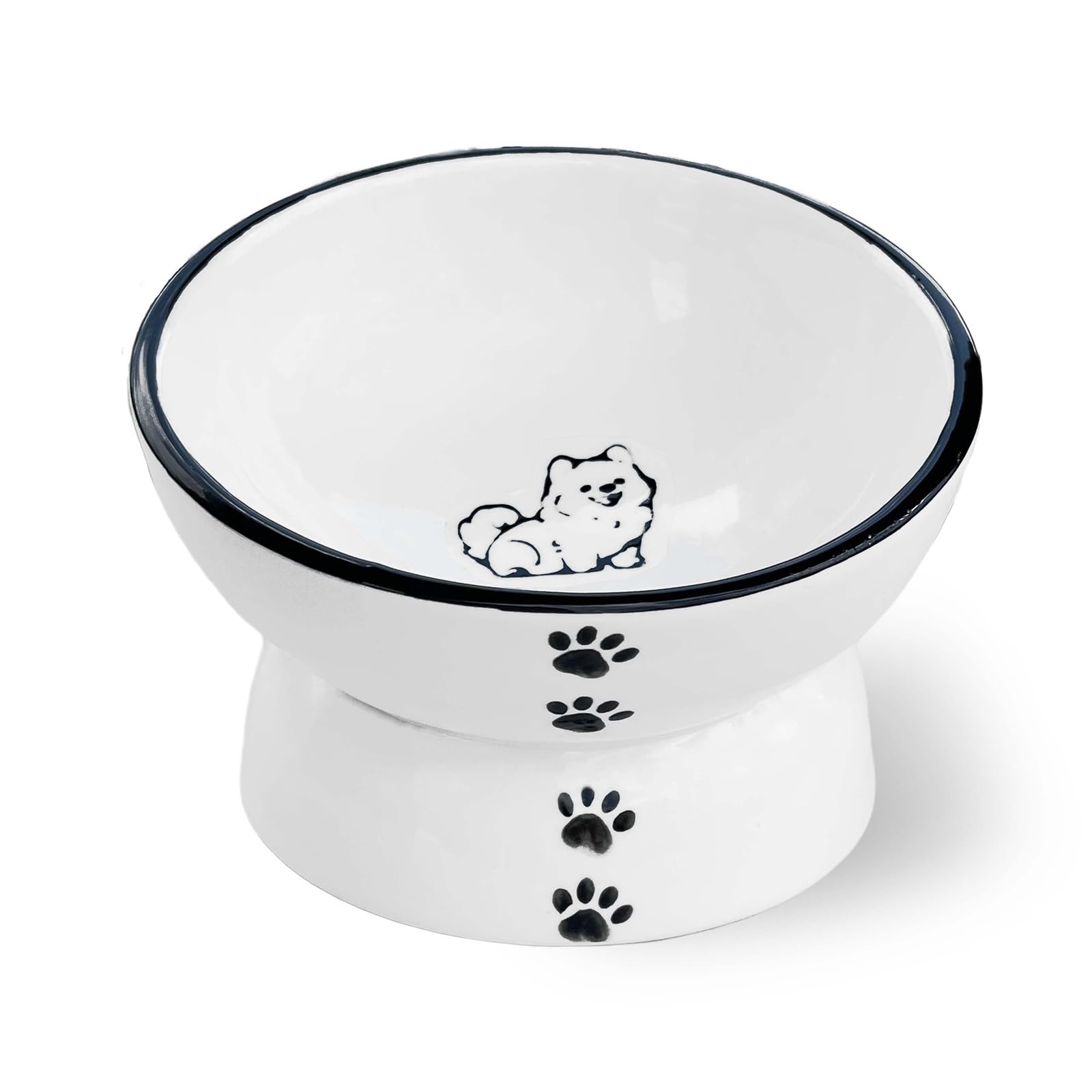 Gamelles surélevées en céramique pour chat et petit chien | Kit eau et nourriture bord noir