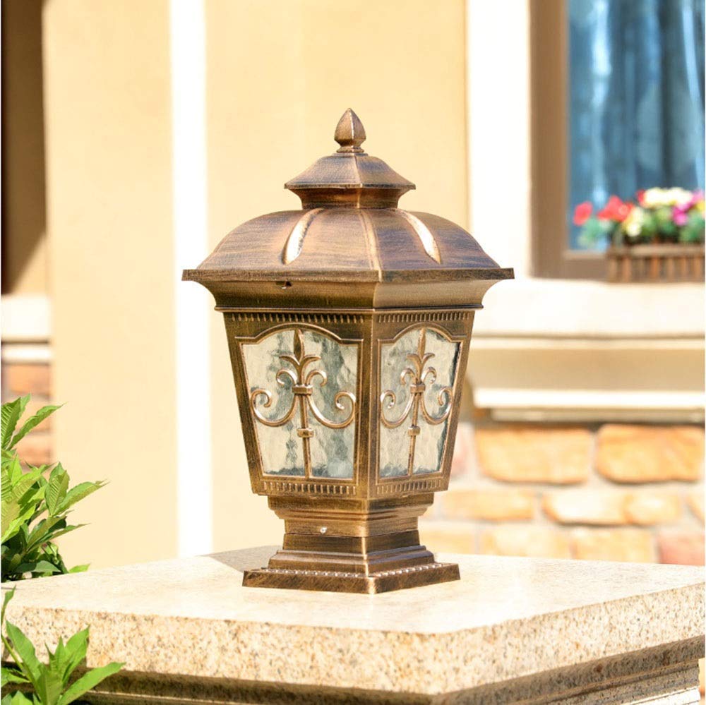 Lámpara de Columna de bolardo para Exteriores Poste de Cerca Luz de Poste montada en la Pared Lámpara de Pilar de Patio de jardín de Villa, Pantalla de Vidrio, Material de Aluminio Fundido a presión