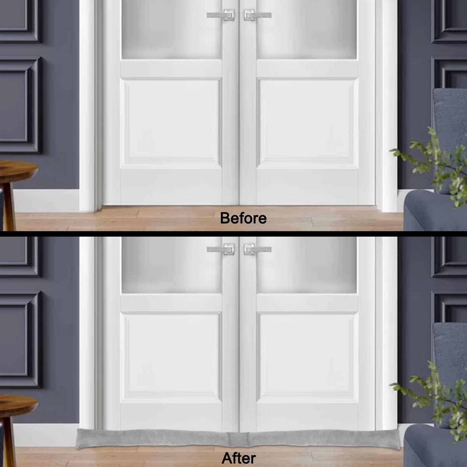 Home District French Door Draft Stopper - Weighted Under Door Draft Blocker, Apartment Noise Blocker, Window Draft Dodger, Winter Door Insulation Strip - 72 Inches Long - Gray