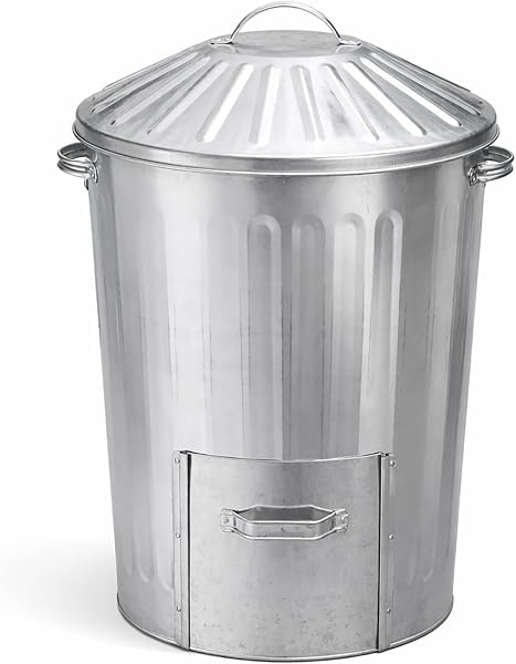simpa 90L Galvanised Metal Garden Dustbin with Lid & Slide Door Hatch – Feed Storage or Composter Bin – 78.5cm x 45cm (1) - 1