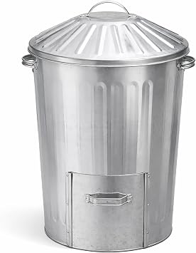 simpa 90L Galvanised Metal Garden Dustbin with Lid & Slide Door Hatch   Feed Storage or Composter Bin   78.5cm x 45cm 1