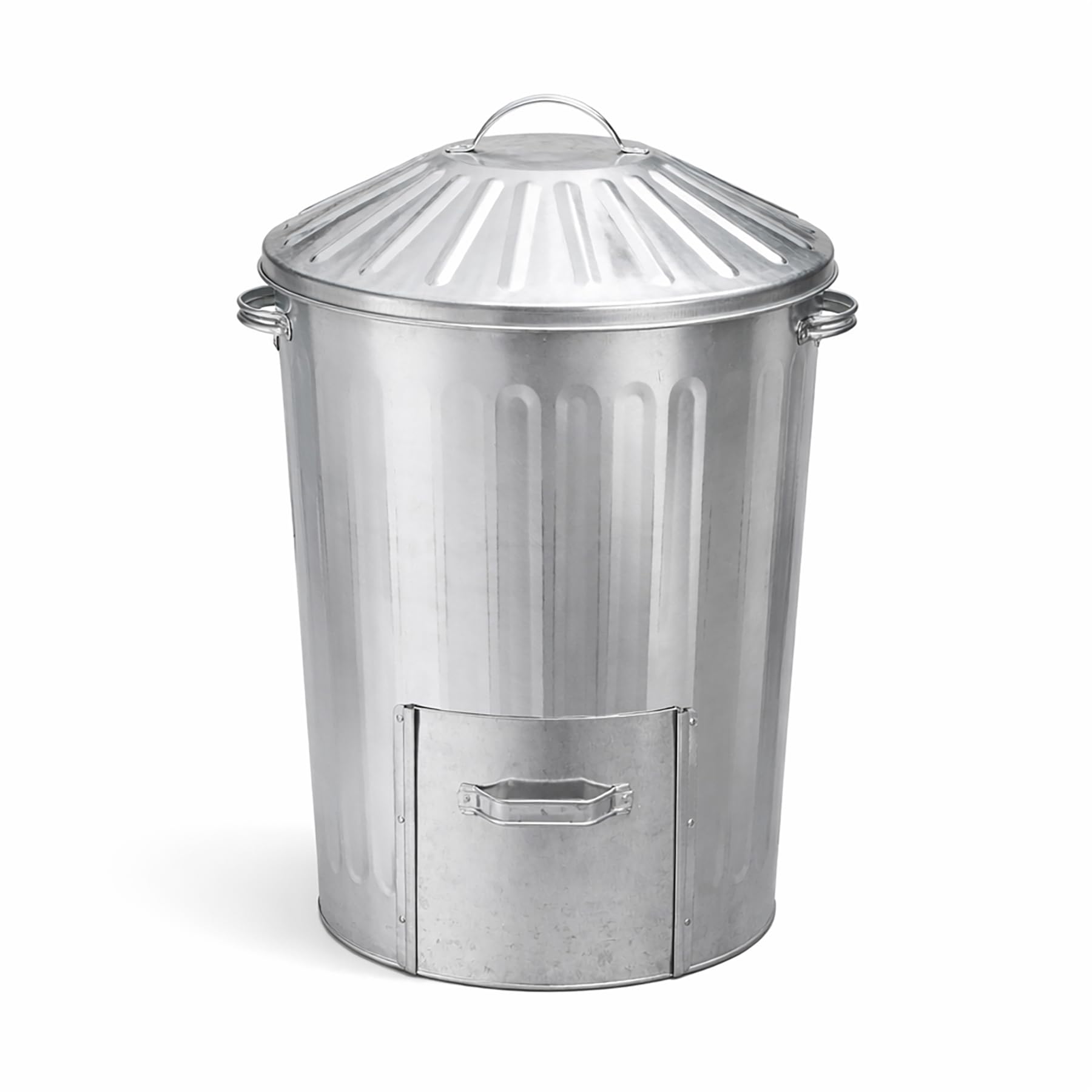 simpa 90L Galvanised Metal Garden Dustbin with Lid & Slide Door Hatch โ Feed Storage or Composter Bin โ 78.5cm x 45cm (1)