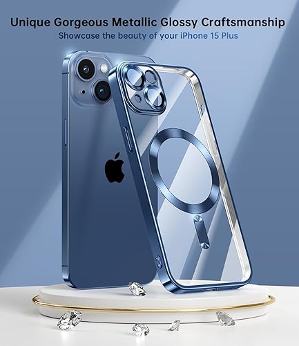 Miniatura 10 de Funda para iPhone 15 Pro Max con protección integrada de lente de cámara, trabajo sin costuras con Magsafe Parachoques suave y brillante metálico,
