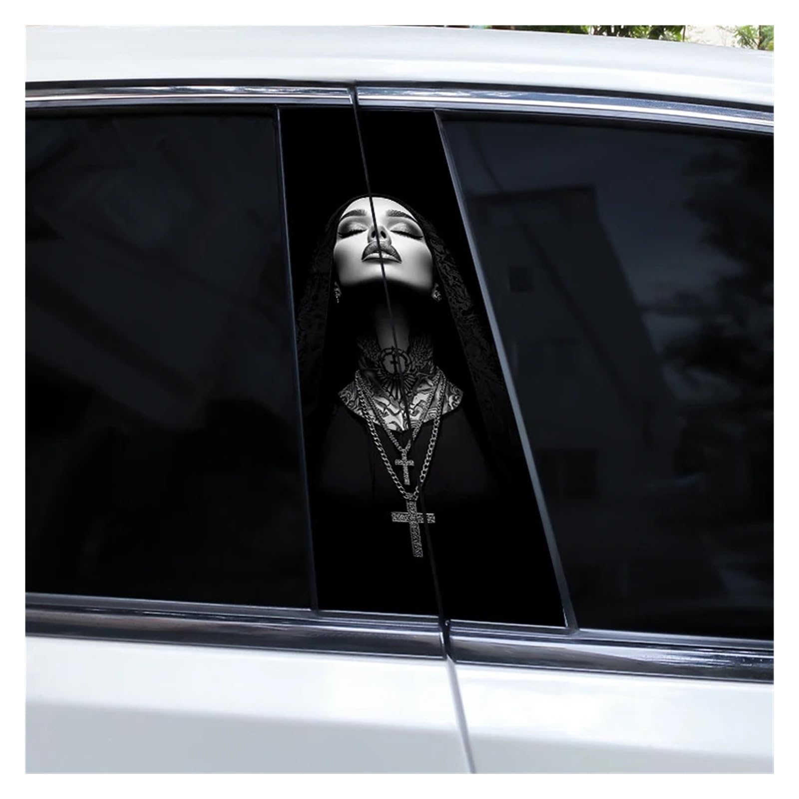 Car Side Decals 2pcs Cross Nun Sticker Car Doorpost Decal Waterproof Sunscreen for B-Pillar Door Decoration(Style K)