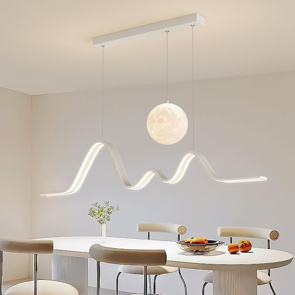 Modern LED pendant lamp dining room dimmable pendant lamp dining table, linear design pendant lamp with remote control, kitchen hanging height adjustable dining table lamp office lamp (white, 110 cm)