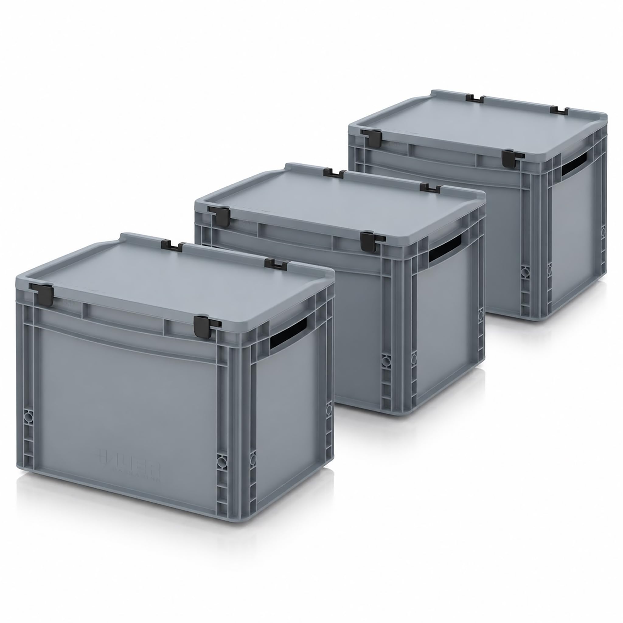 3 X AUER Eurobehälter mit Schanierdeckel ED 43/32 | 40 x 30 x 33,5 cm Stapelbox Lagerbox Keller-Kiste robust und leicht