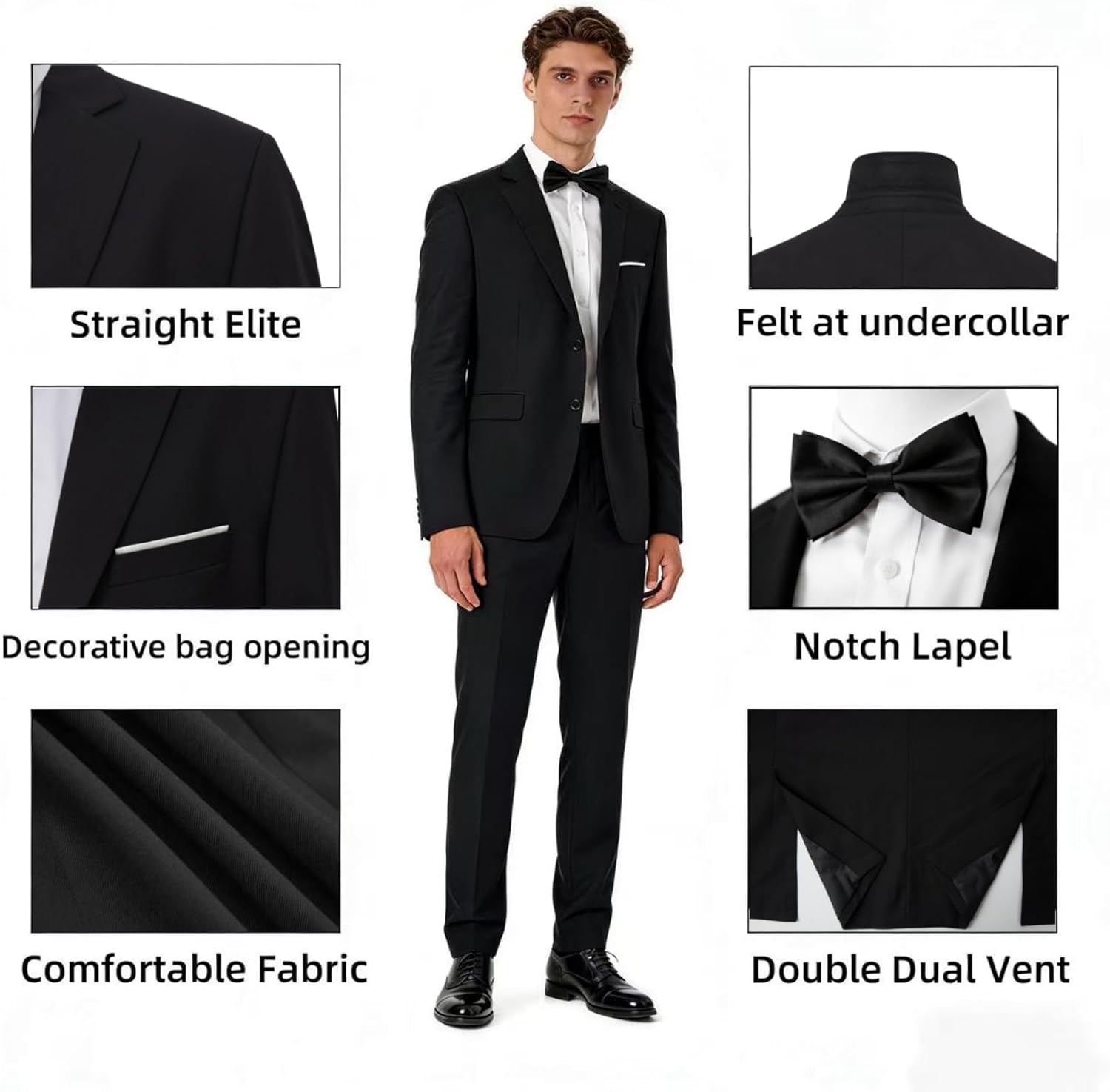 Men's Suit Set 2Pcs Slim Fit Elegant Solid Dress Blazer Pants,Formal Mens Tuxedo Set Single Breasted 2 Button