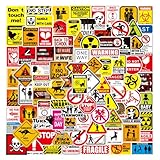 100pcs Warning Sign Car Stickers - Industrial Doodle Decals for Motorcycle, Workshop, Helmet, Guitar, Skateboard, Safety Gear |#AM28