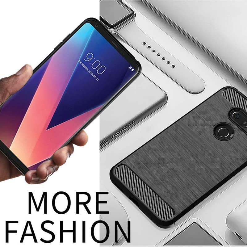 Image of NPRC Hybrid Ultra Slim Protective Case TPU Non-Slip Carbon Fiber Texture Shockproof Case Cover for Lg V30 - Black