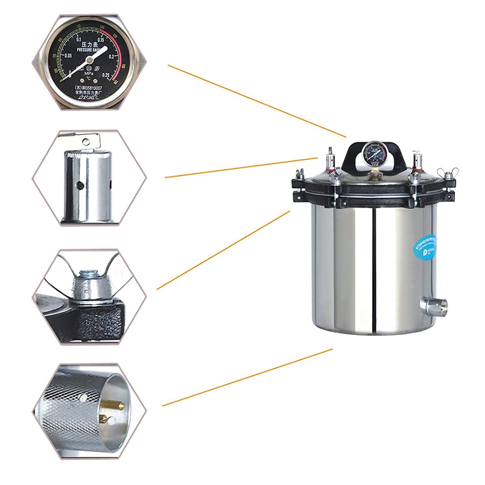 Máquina esterilizadora de Autoclave de Vapor a presión portátil de 24L, Acero Inoxidable, prevención de Quemaduras en seco Vertical portátil, Equipo de Autoclave de Laboratorio de Tres válvulas