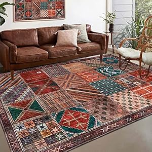 Area Rug Soft Short Pile, Multicolor Patchwork Vintage Design Rugs for Living Room, Dining Room, Bedroom, Nursery, Hallway, Kitchen, 120 x 160 cm