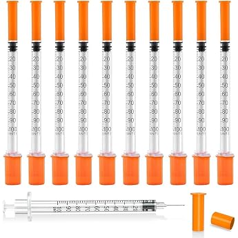 Pack of 10 1 ml/cc Plastic Multi-Purpose Measuring Tools 30 G/8 mm Plastic Tube Insulin Syringes 1 ml with Needle Syringe with Needle Disposable Syringe Diabetes Syringes with Needle Individually Packed
