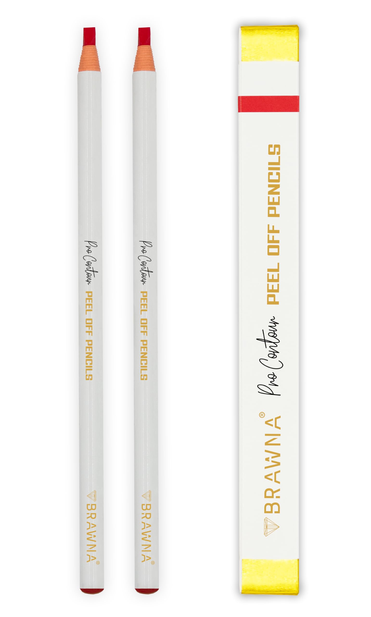 BRAWNA Pro Contour Peel Off Pencil for Eyebrow and Lip Mapping - Set of 2 - Red - PMU Supplies- Lip Blushing Supplies