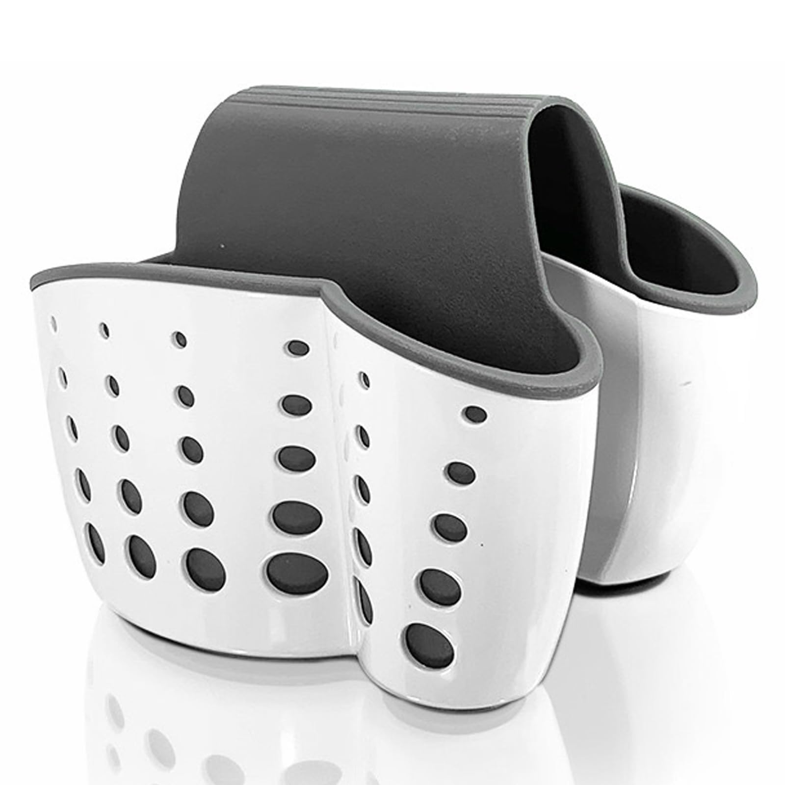 Hbbgdiy Sink Sponge Holder Plastic Saddle Faucet Sponge Caddy with Drain Hole for Kitchen Sink, Organiser for Brush Soap Utensils, Double Divider Storage