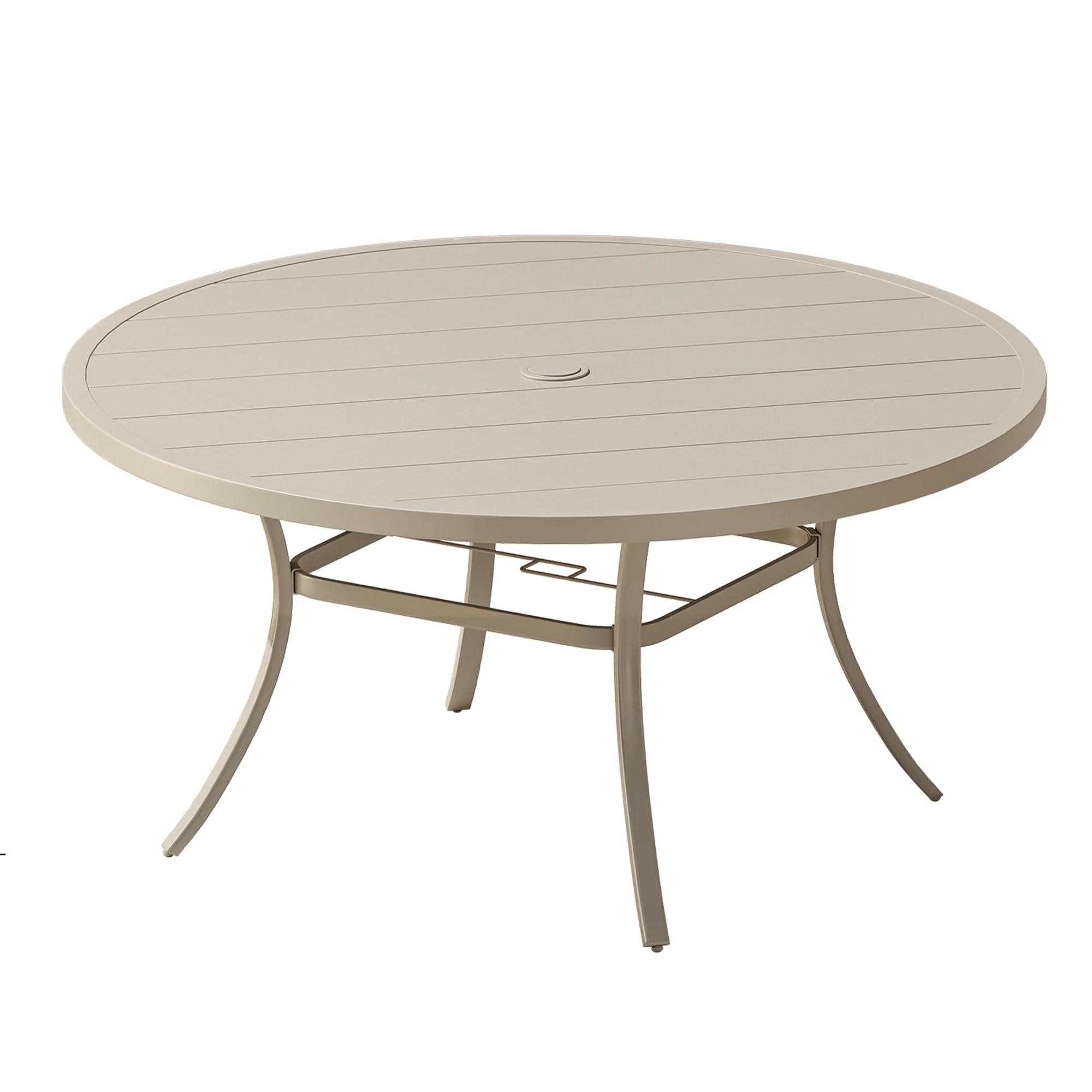 VICLLAX 50" Round Patio Table, Outdoor Dining Table for 6 with Umbrella Hole for Garden Lawn Deck Backyard, Sandshell