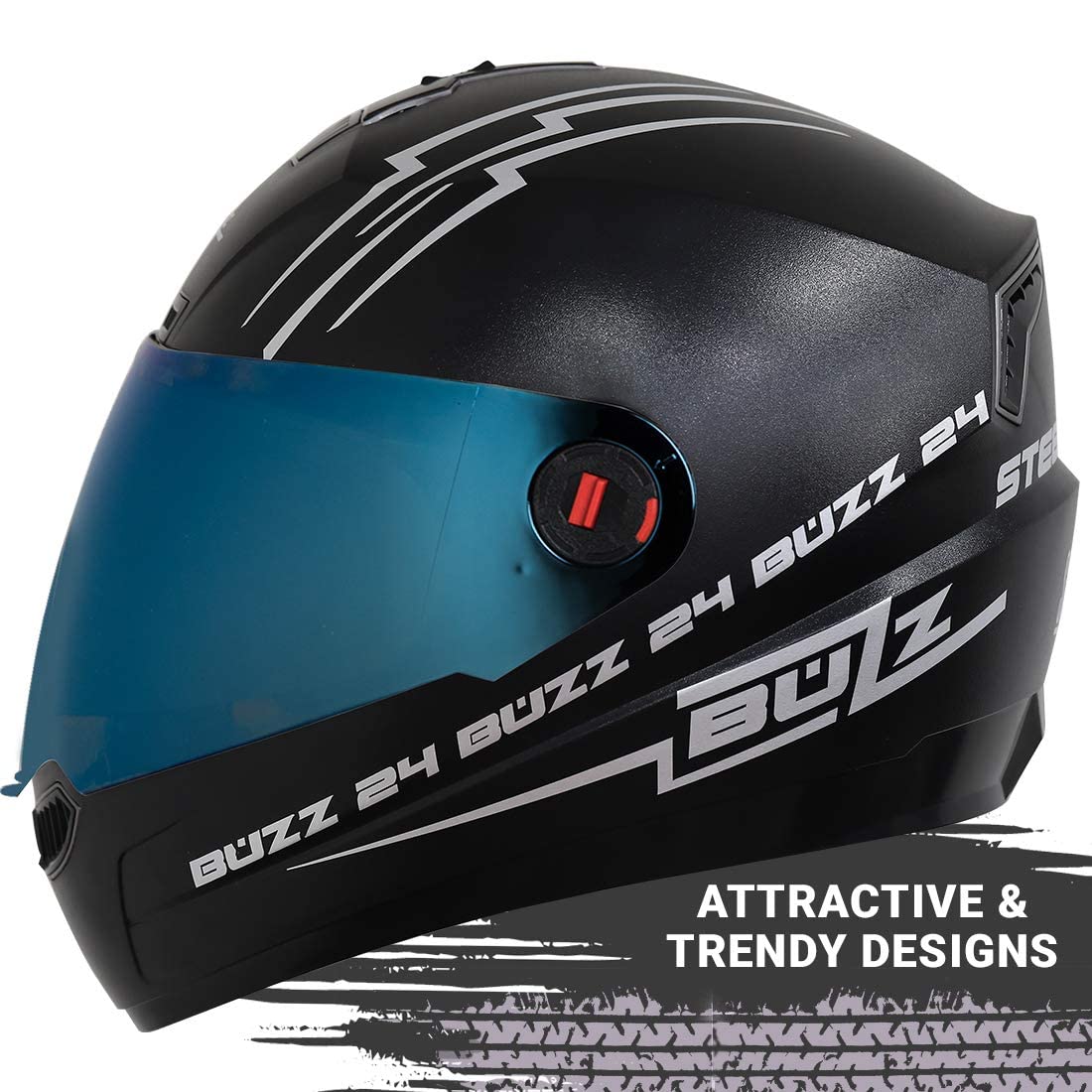 Steelbird SBA1 Buzz Reflective Full Face Helmet with Extra Clear Visor (Medium 580 mm, Dashing