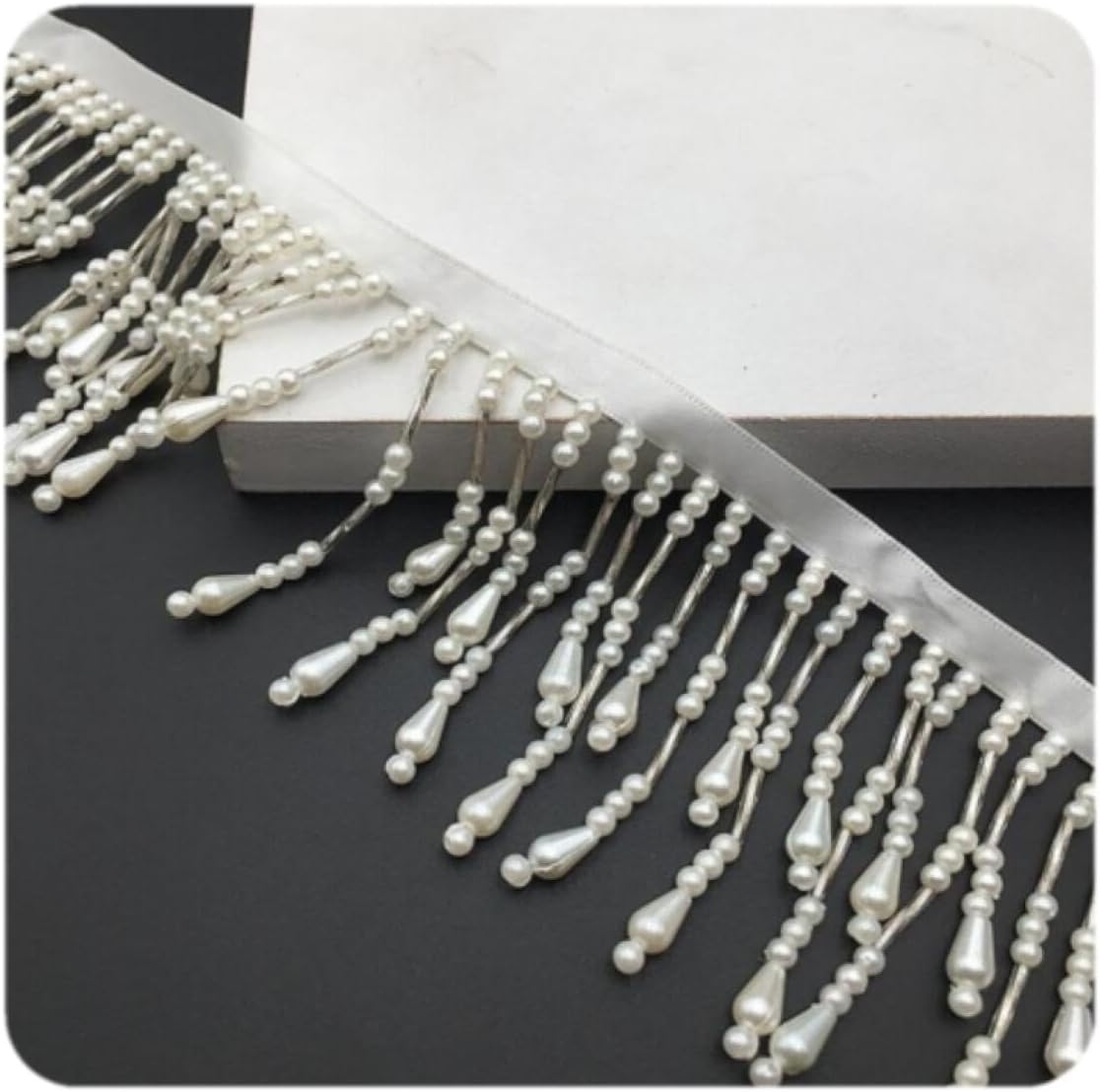 YJIUYUANQ Long Pearl Bubble Bead Handmade DIY Lace Trim Ethnic Style Clothes Dress Curtain Tassel Fringe Accessories (Pattern 9#),10Yards