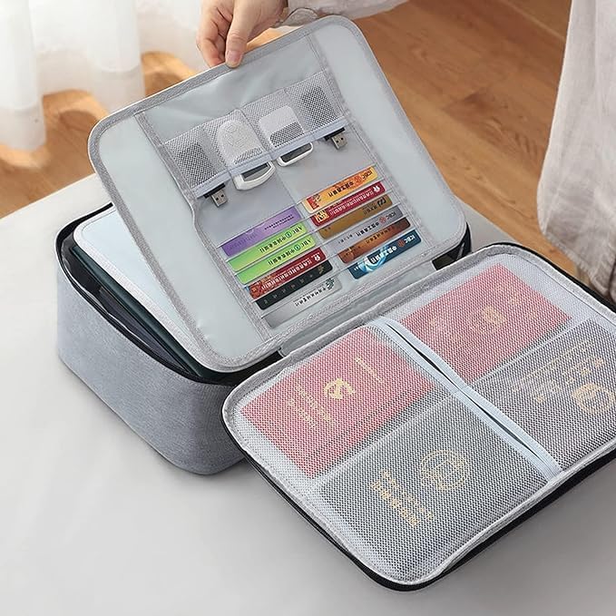 Image of Secure Travel Document Organizer Bag - Multilayer Storage Pouch with Lock for Files, Laptop, Passports & Certificates - Portable Office & Home File Holder (Grey)