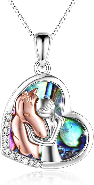 YFN Horse Pendant Necklace Jewelry 925 Sterling Silver Girls Embrace Horse Gift for Women Girls