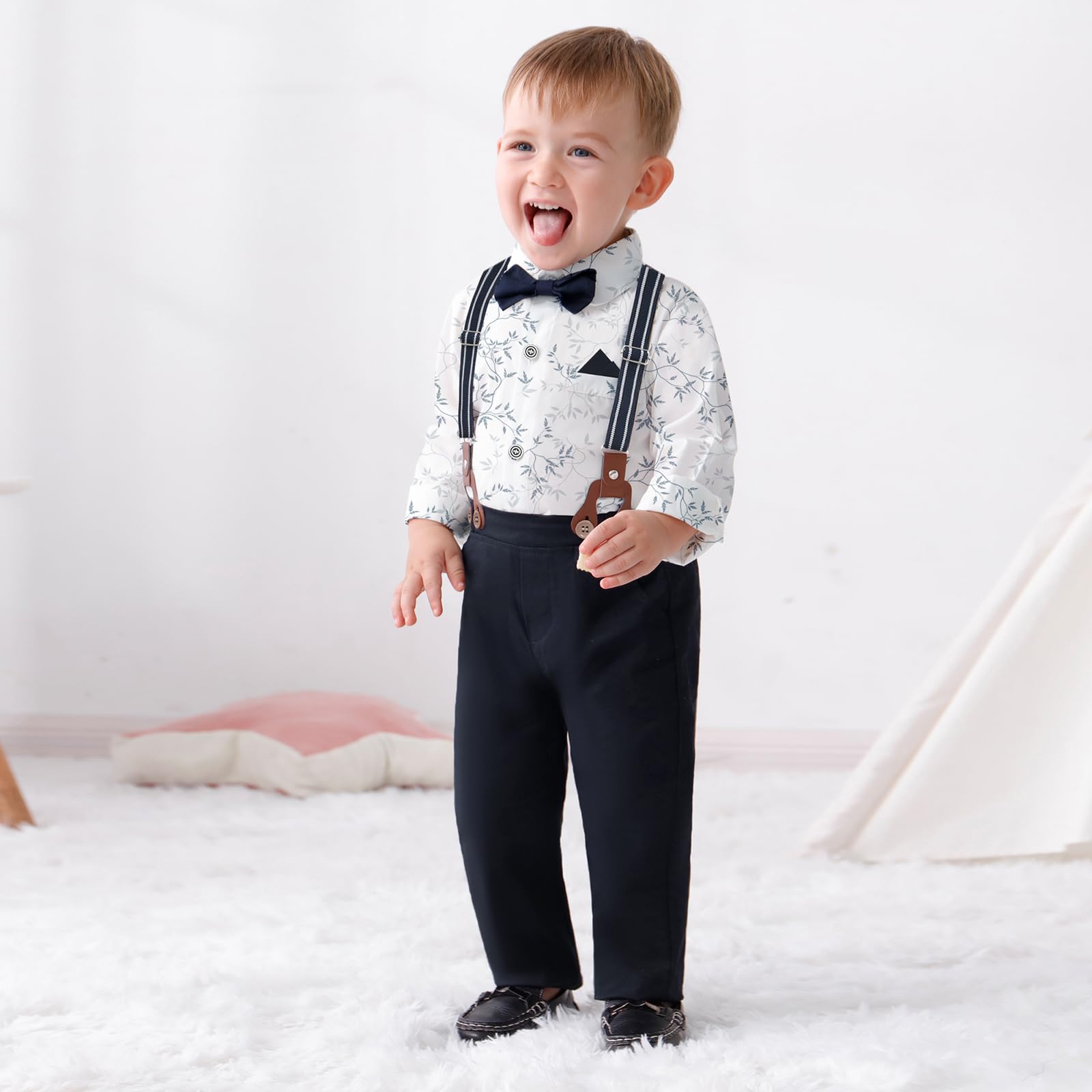 nilikastta Traje para niño pequeño, camisa de vestir con pajarita/pantalones de tirantes, trajes de boda para caballero de 1 a 10 años