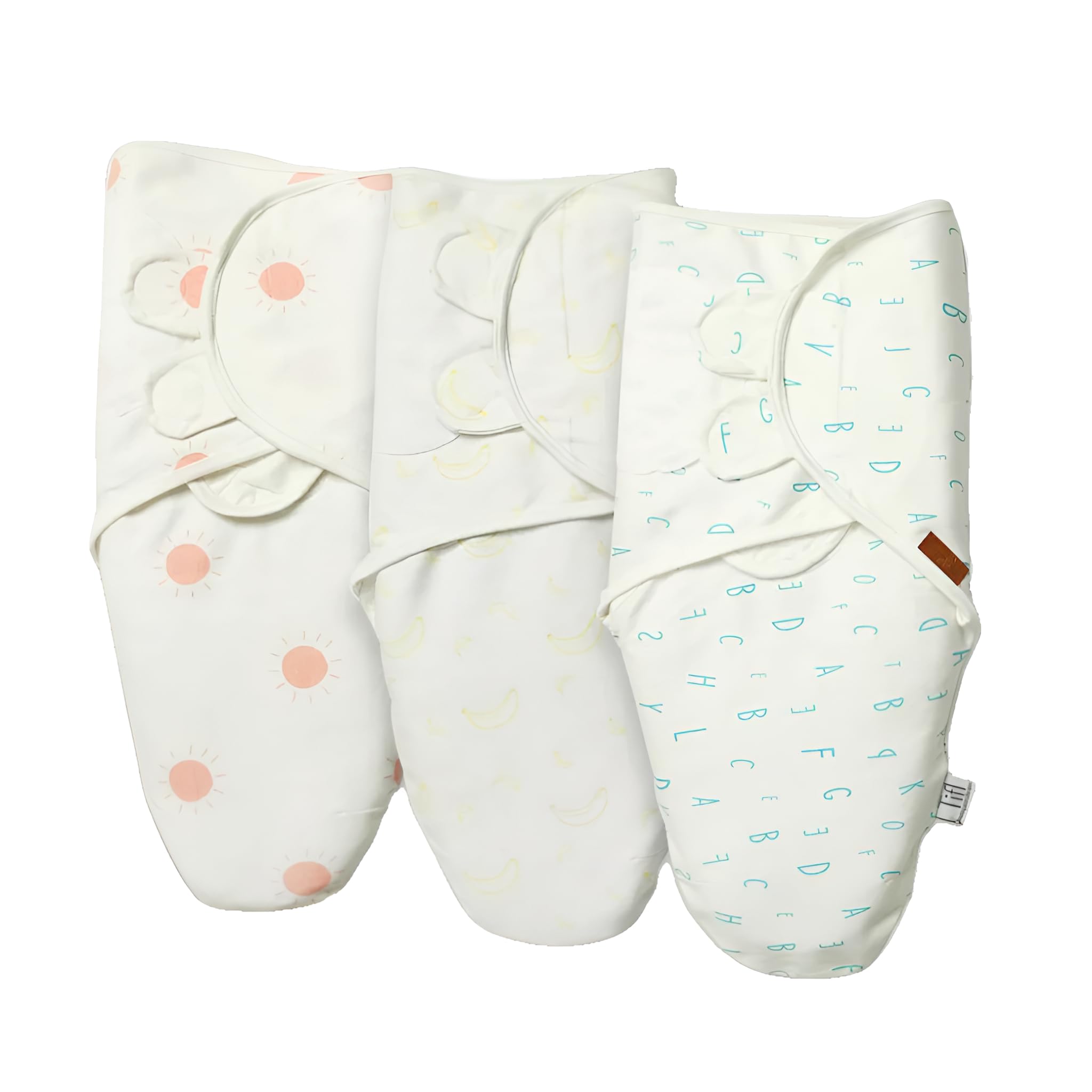 Jeb Tifl Men's White Baby Swaddle 0-3 Months (Pack Of 3) – 100% Breathable Cotton, Velcro Swaddle Wrap For Newborns – Hip Healthy Design, Lightweight Swaddling Blankets For Boys & Girls, Newborn Essentials (White) Size 3
