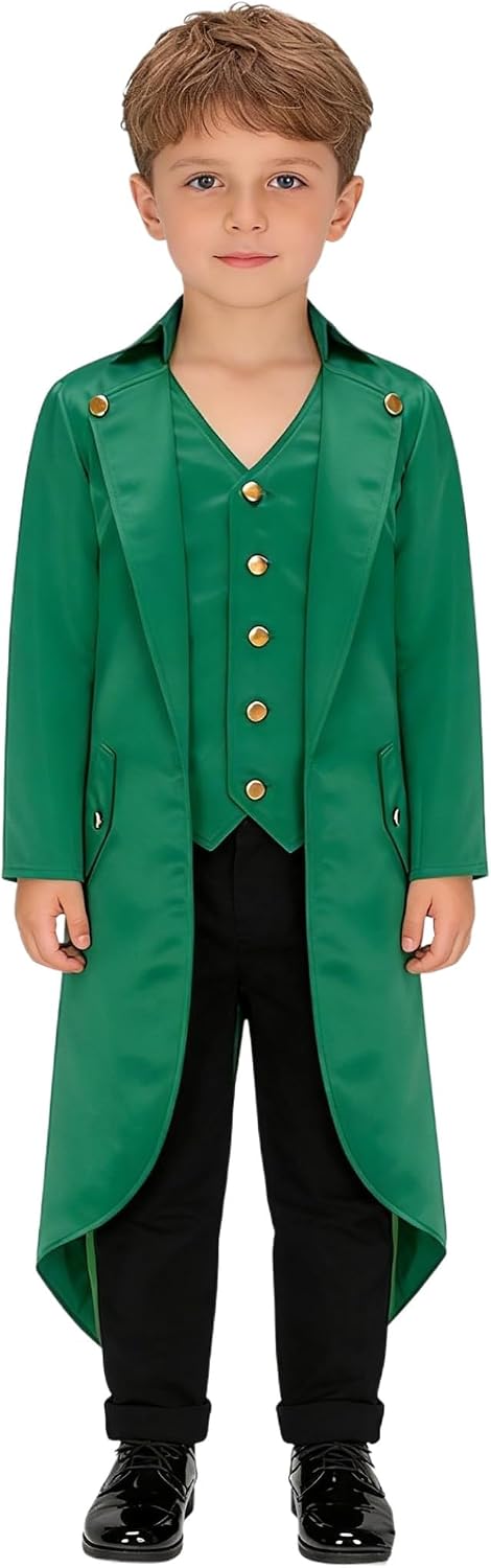 JEYPINMI Boys Girls Medieval Vintage Tailcoat Jacket Steampunk Long Sleeve Victorian Frock Coat Uniform
