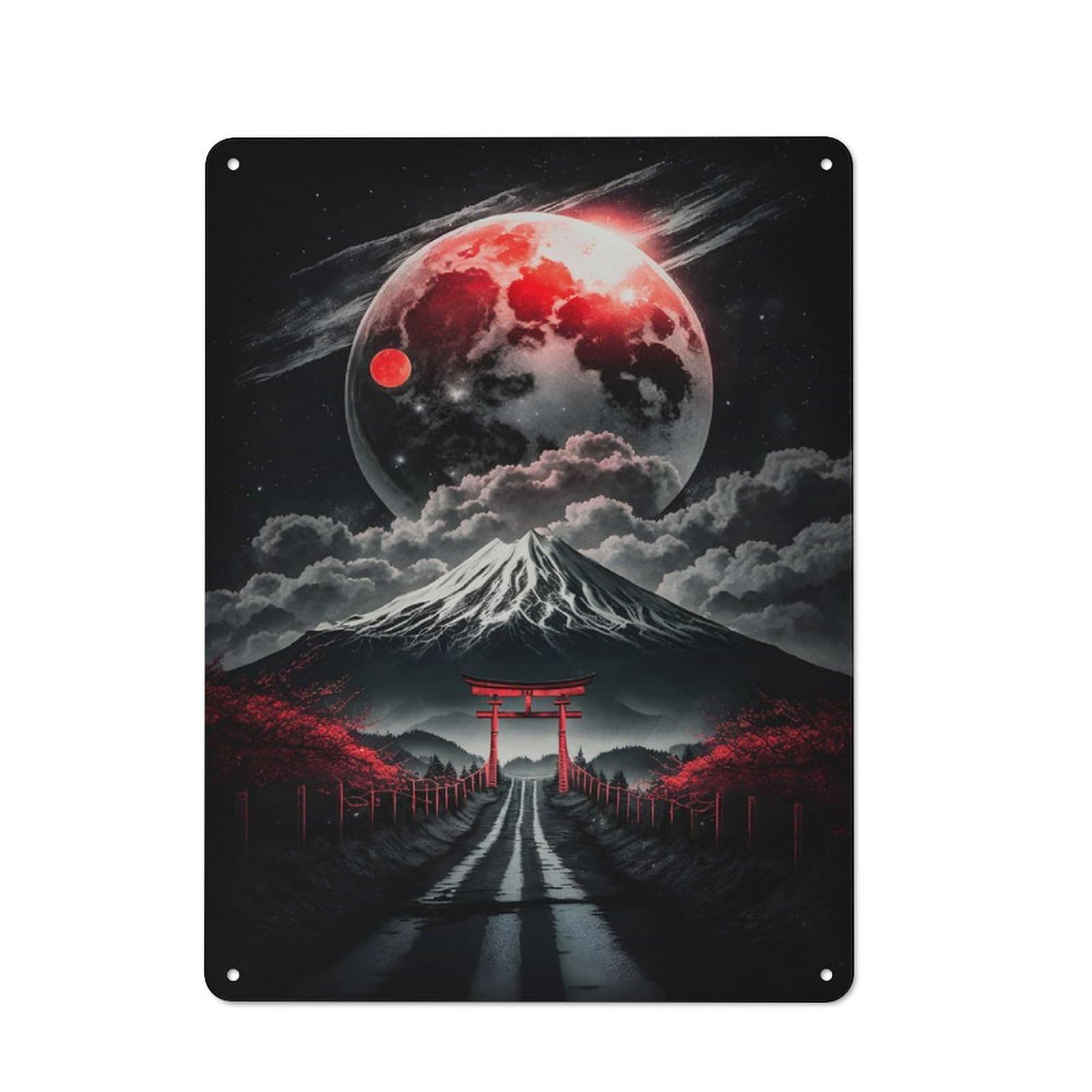 Junmoney Fuji Mt And Planet Country Vintage Metal Wall Decor 40X30cm, Decorative Tin Sign For Cottage, Kitchen, Hallway Or Breakfast Nook