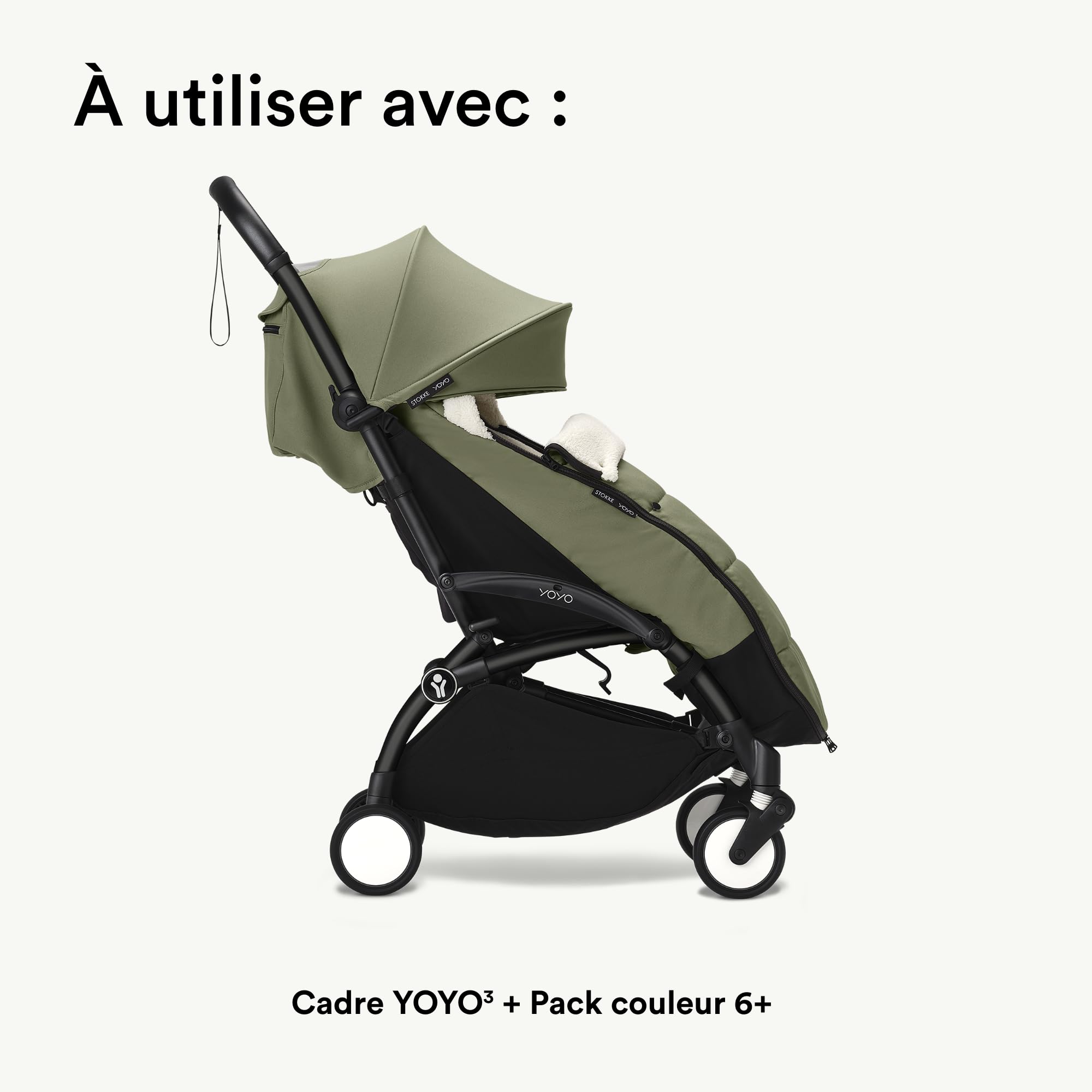 Stokke YOYO Chancelière, Olive - Doublure sherpa, capuche en polaire avec cordon de serrage, double rembourrage - Lavable machine à 30°C - Sac inclus